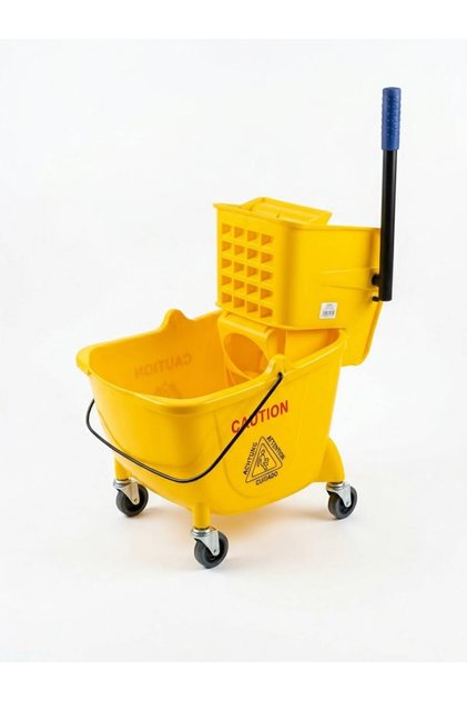 Cleaning bucket with wheels and wringer, yellow, 24L