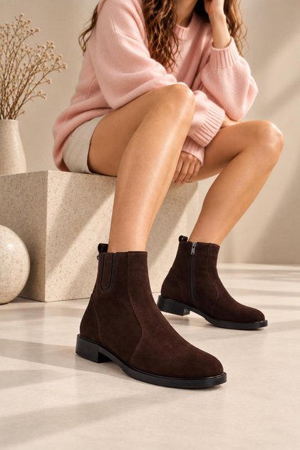 Large size women's genuine leather boots 41-42-43-44-brown suede