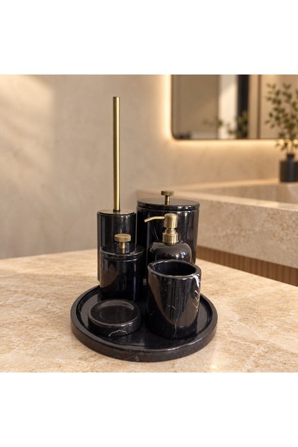 Toros Black Marble Bathroom Set, Toros Black Marble 7-Piece Bathroom Set with Metal Accessories