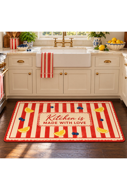 Aura Lemon Kitchen Concept Pattern Woven Base Decorative Carpet Auraplus136