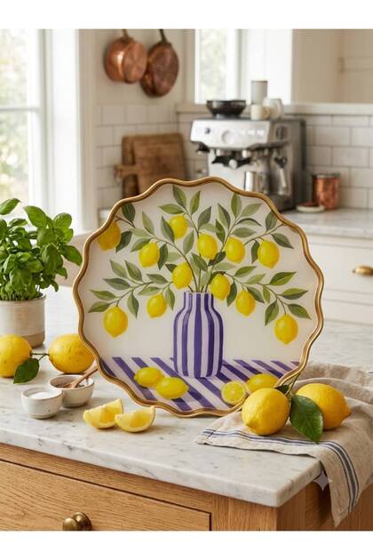 Decorative Glass Printed Floral Pattern Tray – Multi-Purpose Presentation Tray and Decorative Kitchen Board – Wavy Edge Design