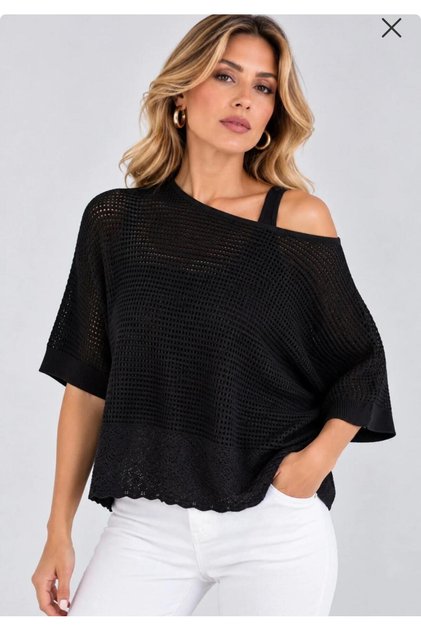 Women's Knitwear Blouse Short Sleeve Openwork Knit Boat Neck Relaxed Fit