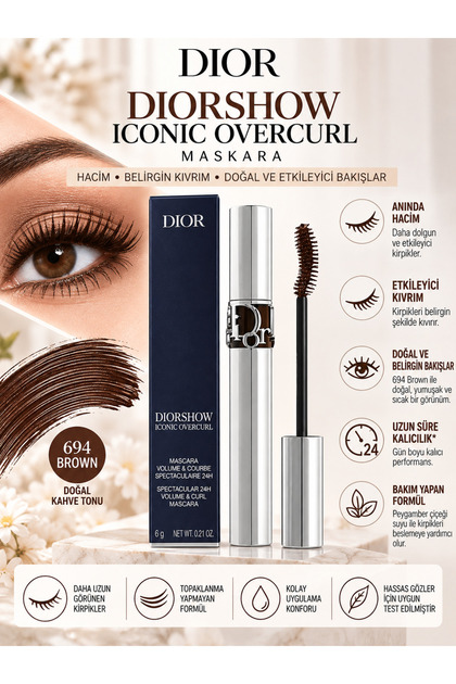 Diorshow Iconic Overcurl 694 BROWN 6 g – 24 Saat Etkili Hacim ve Kıvrım Veren Maskara