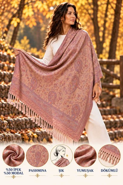 Soft Pashmina Shawl 50% Silk 50% Modal 70X185 cm