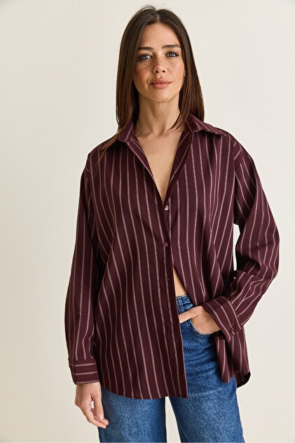 Women's Plum Striped Flowy Relaxed Fit Long Sleeve Shirt 2165 60286582