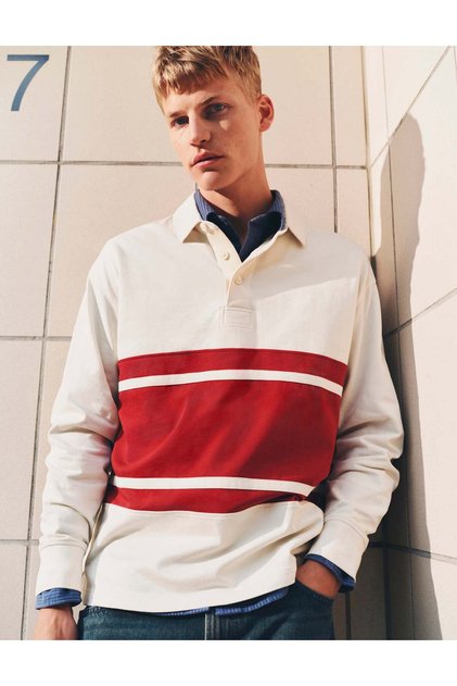 Çizgi Detaylı Rugby Yaka Sweatshirt