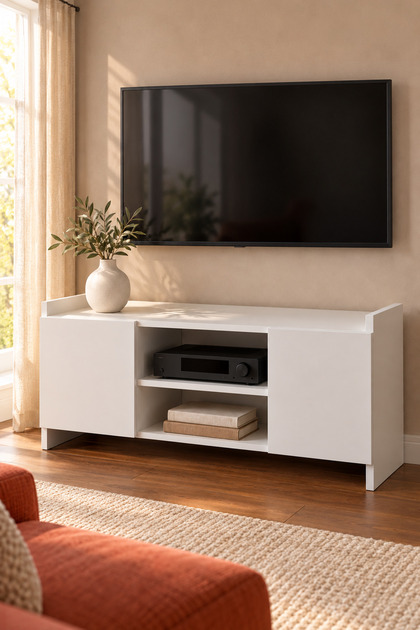 Arvo TV Konsol Beyaz - Kompakt Modern TV Ünitesi ve Medya Depolama - 96,1 x 33,0 x 45,0 cm