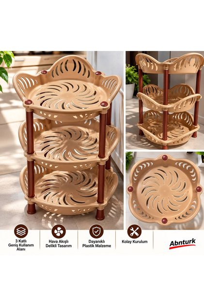 52x40cm 3 Katlı Çok Amaçlı Plastik Köşe Rafı Banyo ve Mutfak Düzenleyici, Sebzelik, Meyvelik, Şampuanlık, Baharatlık, Delikli Tasarım, Pratik Organizer ve Yer Tasarrufu Sağlayan Depolama Rafı