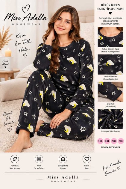 Women's Plus Size Crew Neck Comfortable Fit Winter Homewear Pajama Set