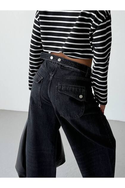 Trend Special Waist Design Wide Leg Loose Fit Denim Jeans