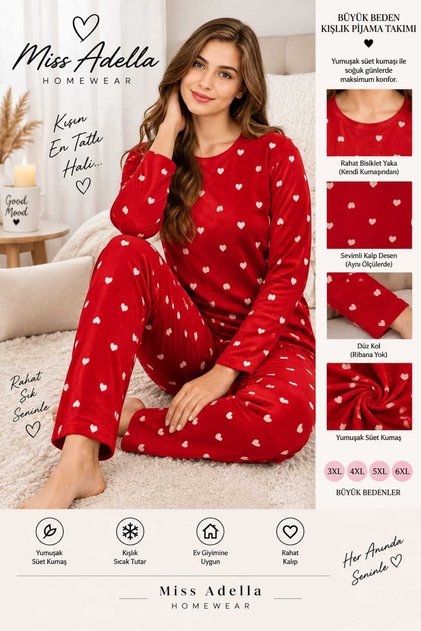 Women's Plus Size Crew Neck Comfortable Fit Winter Homewear Pajama Set