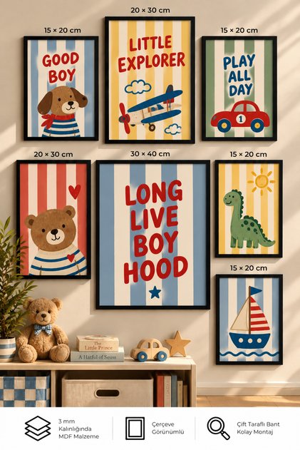 7-Piece Frame-Looking Modern Painting Set | Children's Room - Sports Themed | Living Room, Office, Kitchen and Study Room Wall Decor