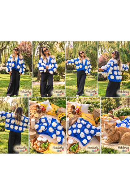 Cardigan de damă tricotat manual cu motiv trandafir în relief 3D - Cardigan scurt tricotat manual pentru mame