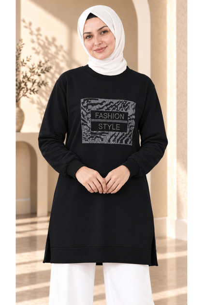 Women's Stone Detailed Fashion Long Sweatshirt Tunic