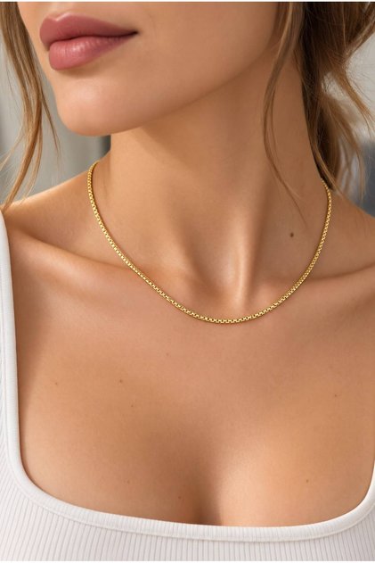 Kadın Gold 14K İnce Venedik Küp Zincir Kolye 45 cm