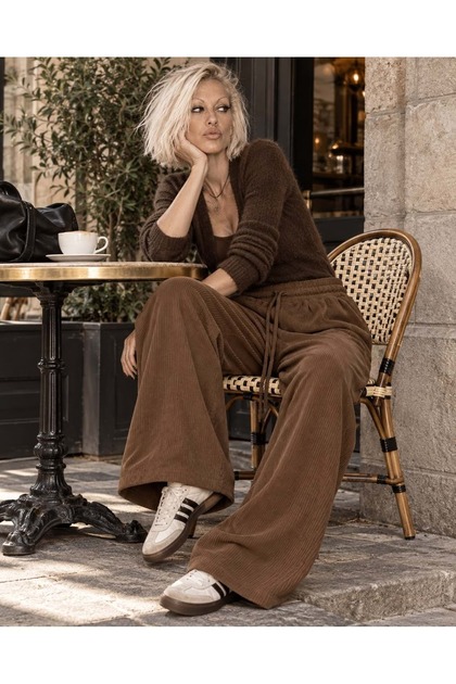 Women's clothing new season elastic waist tie detail velvet trousers