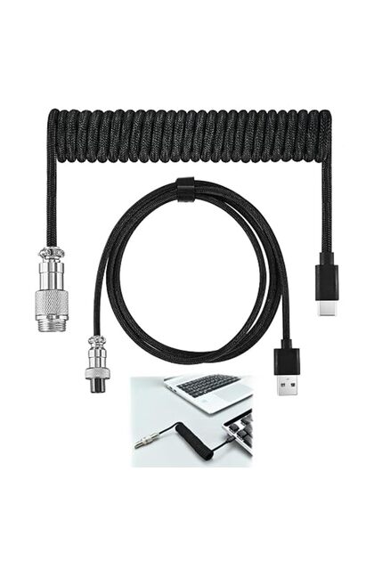 كابل لوحة مفاتيح ميكانيكية USB C، كابل ألعاب ملفوف بطول 3 أمتار مع موصل طيار قابل للفصل، أمريكي
