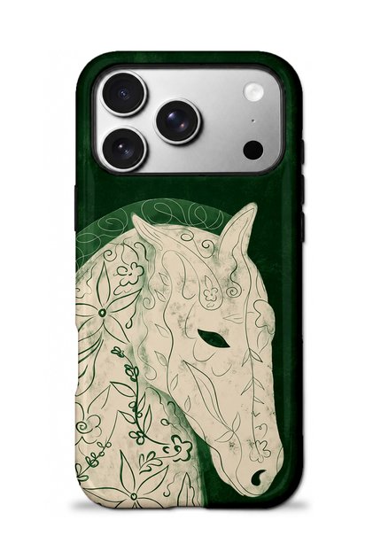 iPhone 17 Pro Max Compatible - Floral Horse, Double Layer Cover, Glossy Surface Protective Case