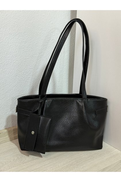 Stylish Faux Leather Women's Shoulder Bag with Belt Detail and Wallet Accessory