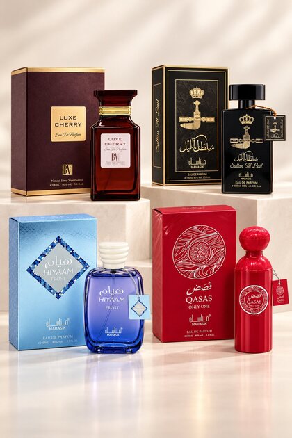 Set 4 parfumuri arăbești 4x100 ml – Esențe Regale: Hiyaam Frost, Luxe Cherry, Qasas Only One…