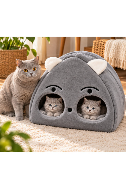 Beyaz Kedi Kafalı Büyük Kedi Evi Yuvası