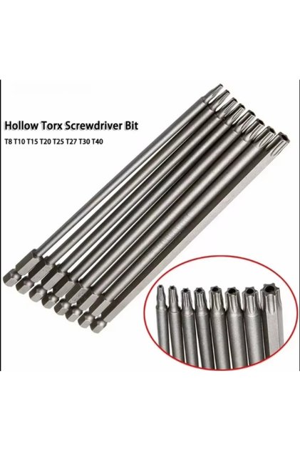100mm silvery 8PCS Torx Screwdriver Bit Set 1/4 Inch Hex Shank Magnetic Star Bits T8-T40 for Drill W