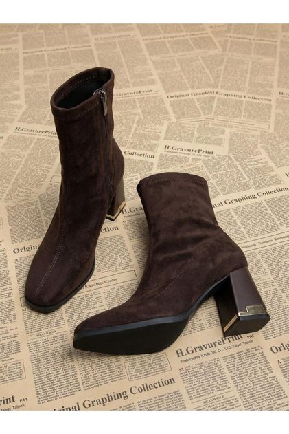 Galvanized Heeled Zippered Women's Stretch Boots
