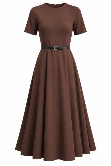 Brown Short Sleeve Dress - 2Y261013