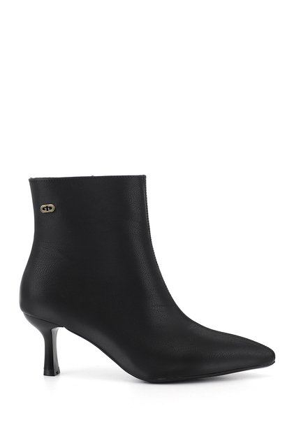 Women's Black Zippered Pointed Toe Thin Heeled Boots