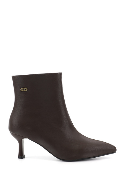 Women's Brown Zippered Pointed Toe Thin Heeled Boots