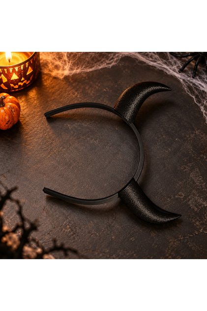 Halloween Siyah Şeytan Boynuzlu Taç – Cadılar Bayramı Cadı Kostümü ve Cosplay Parti Aksesuarı