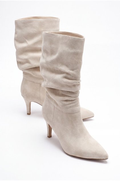 Wedge women's suede bellows 7 cm heeled cream half boot