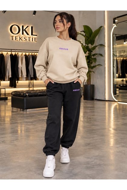 Amour Mor Printed Unisex Sweatshirt and Sweatpants Oversize Premium Set,,