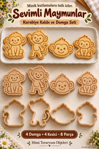 Cute Monkeys Cookie Mold and Stamp Set with Animal Figures Birthday Party