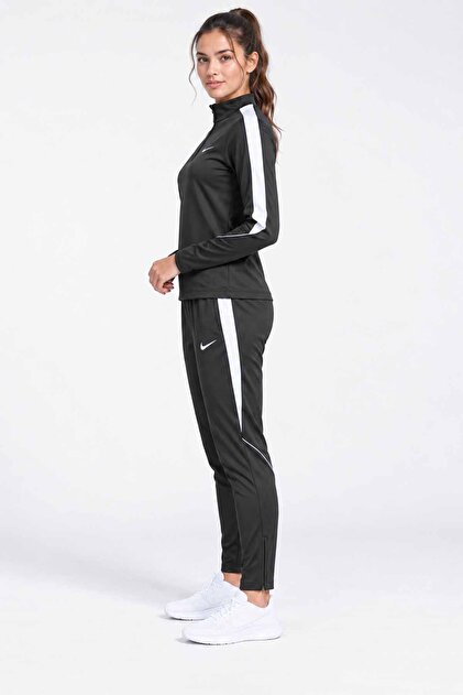 Kadın Siyah Spor Eşofman Takımı Dri-FIT Yarım Fermuarlı Üst Fermuarlı Paça