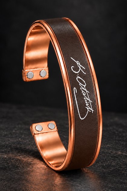 Ataturk Signed Black Copper Bracelet Thick Model Men Women Adjustable Double Magnet Model Copper Bracelet