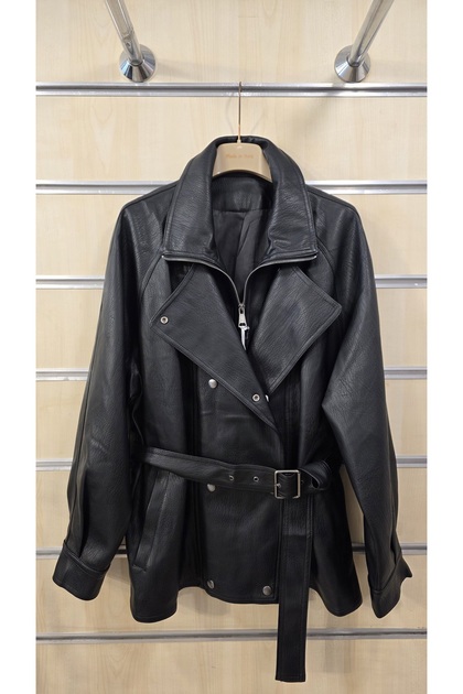 Women's Italian Leather Jacket with Asymmetrical Closure and Belt