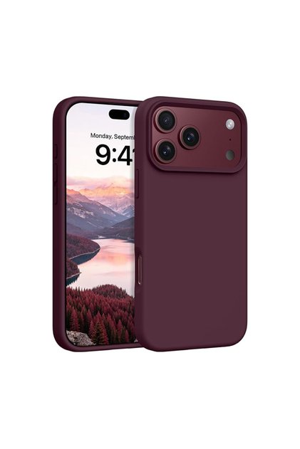 Husă din silicon lichid pentru iPhone 18 Pro/17 Pro, rezistentă la șocuri, silicon moale, bordeaux