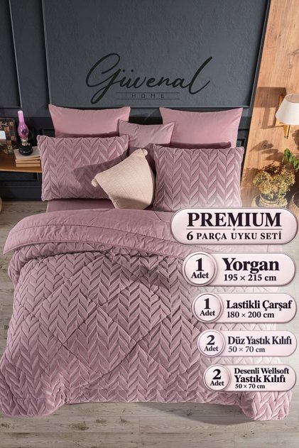 Winter | Premium Çantalı Çift Kişilik 6 Parça Wellsoft Uyku Seti | 195×215 cm Yorgan | Lastikli Çarşaf | 4 Adet Yastık Kılıfı | Çeyiz | Yatak | Ev Tekstili