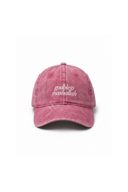 Godbless Mashallah Embroidered Washable Cotton Hat - Godbless Mashallah Embroidered Daily Adjustable Cotton Cap