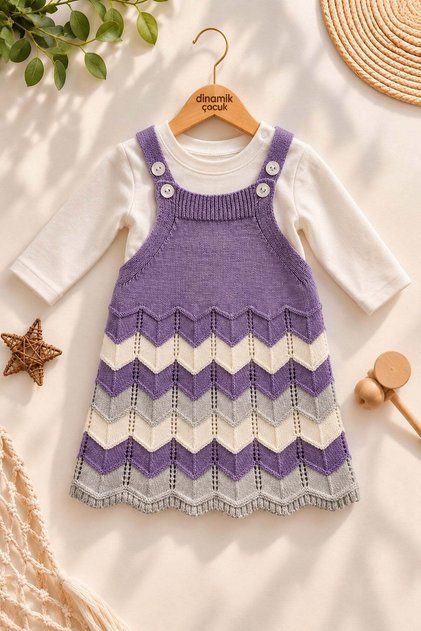 Baby Girl Zigzag Patterned Knitwear Dress Long Sleeve Badili 2-Piece Set 3-6-9-12Months