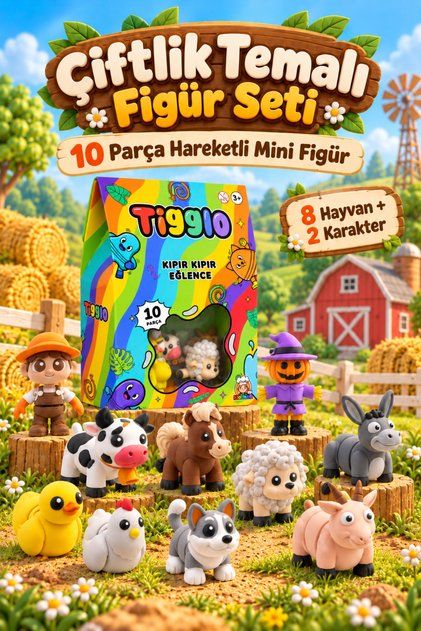 Tigglo Çiftlik Hayvanları 10'lu Hareketli Mini Figür Oyuncak Seti
