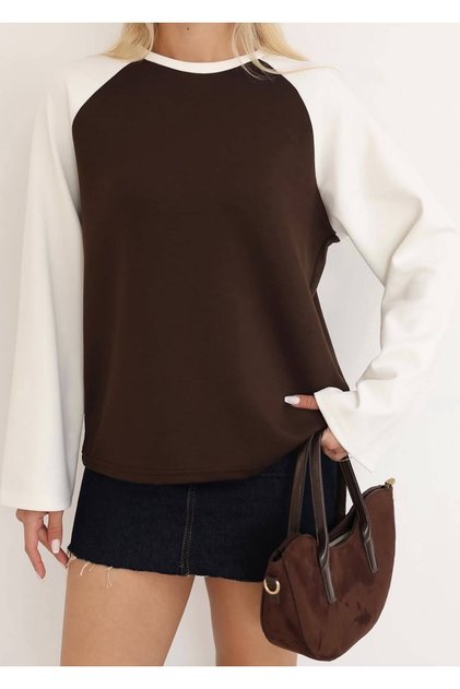 Women's Double Color Raglan Sleeve Crew Neck Oversize Blouse