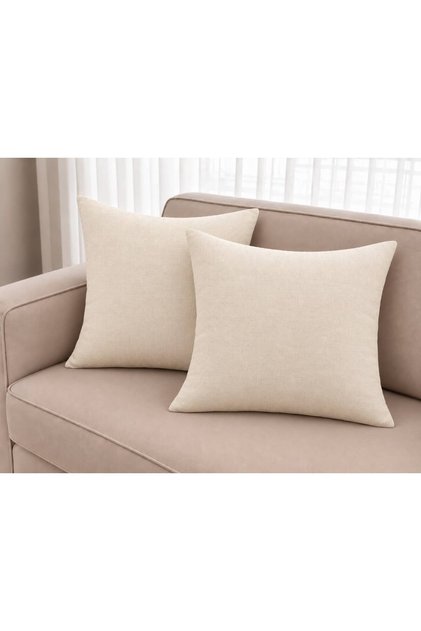 Cream Cotton Linen 2-Piece Throw Pillow Cover