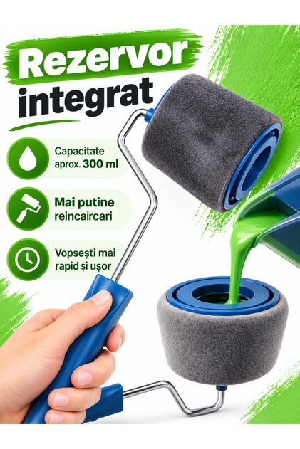 Rola de vopsit cu rezervor integrat si sistem anti-picurare, pentru pereti si colturi