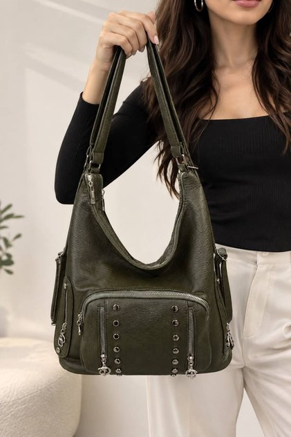 New Casual Model Quality Soft Leather Stone Side Pocket Multi-Section Large Size Back and Shoulder Bag