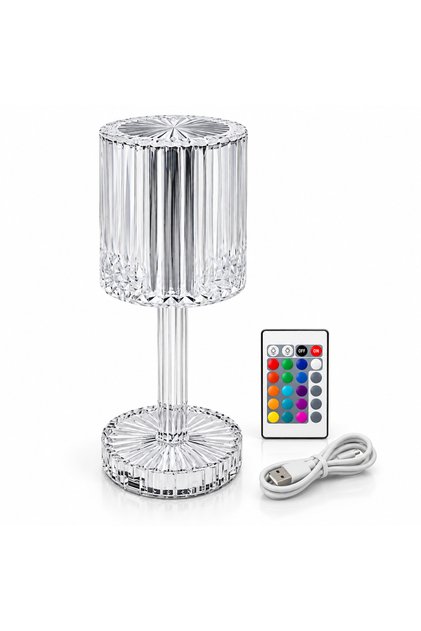 Lampa LED decorativa RGB, Reincarcabila USB, cu Telecomanda și control tactil, design Transparent cu efect de Cristal, pentru Dormitor și Living
