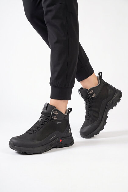Black Lace-Up Non-Slip Sole Waterproof Men's Outdoor Trekking Boots 210500B-1