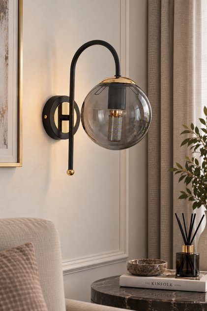Niva Black Gold Smoked Glass Sconce
