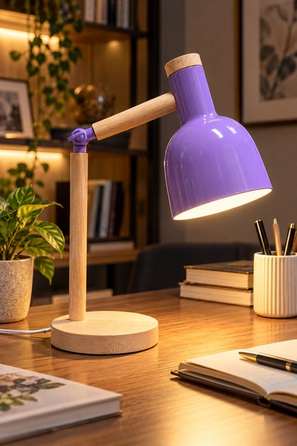 Sima Avize Modern Ahşap Detaylı Masa Lambası – Ayarlanabilir Başlıklı Dekoratif Çalışma ve Okuma Lambası